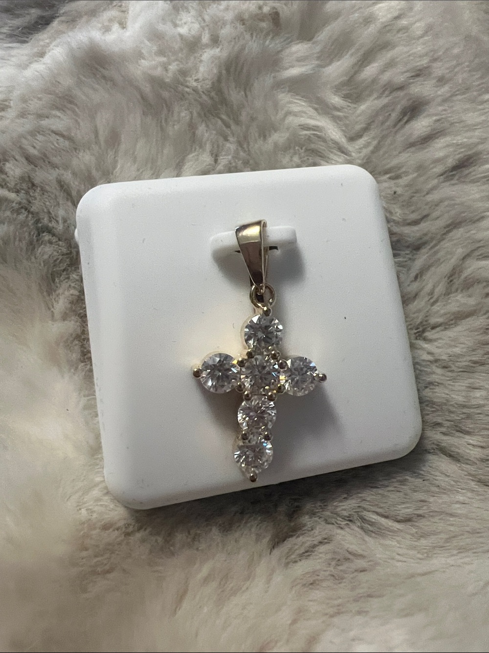 Gold Cross Pendant with Clear Stones - Women Jewelry